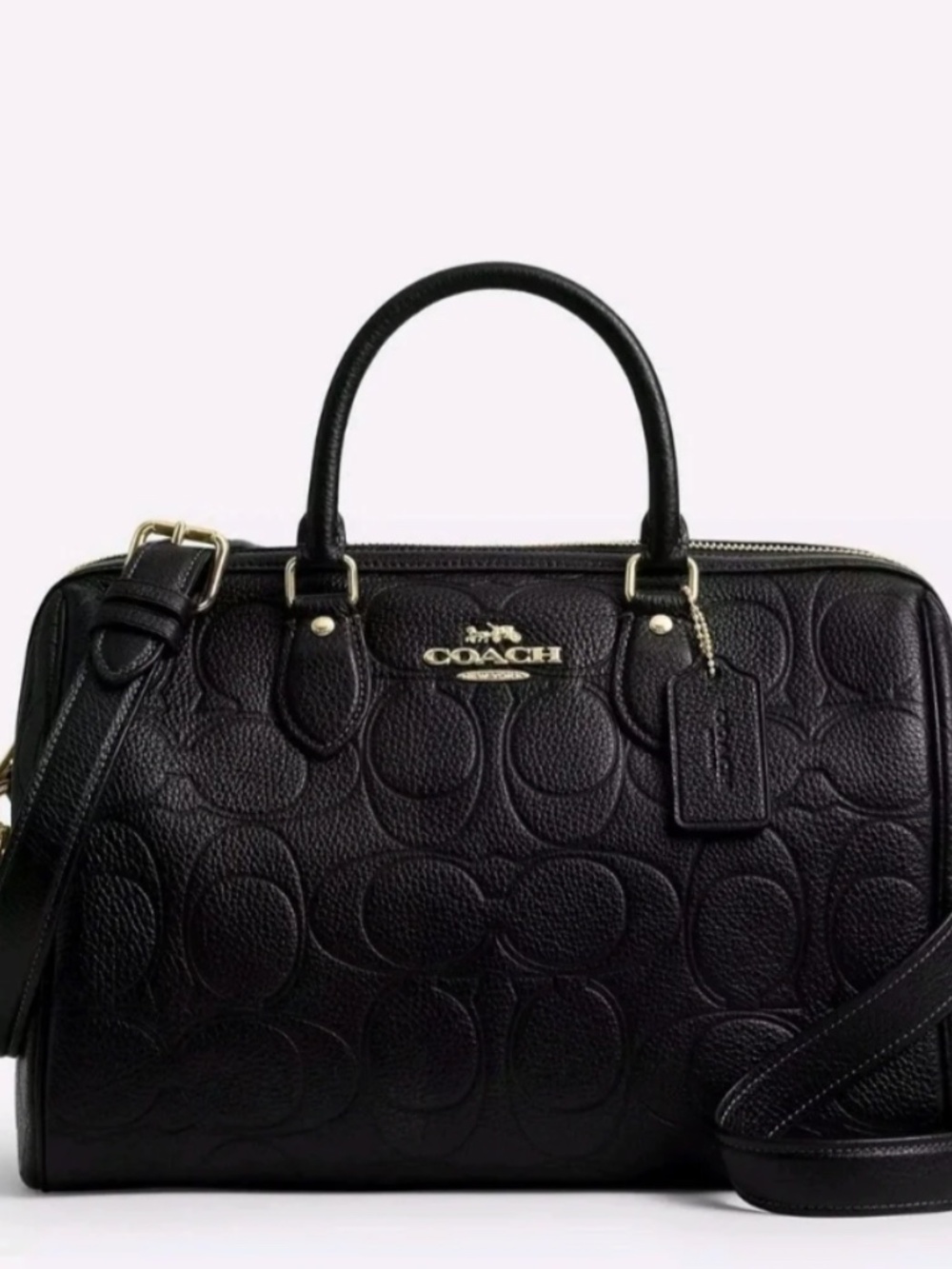 Coach Black Embossed Leather Satchel Large Rowan NIP